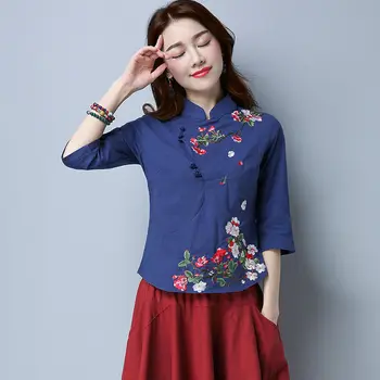 Нов 2022 китайски ципао върховете женски camisa с цветна бродерия на ризата чонсам китайската традиционна облекло блуза hanfu
