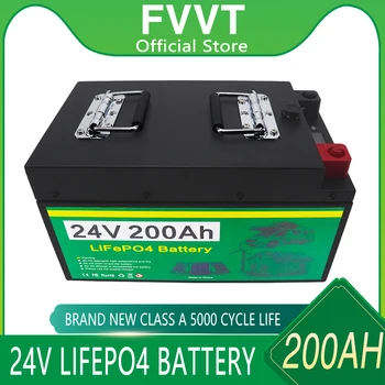 Вградена батерия LiFePO4 24V BMS 200AH, литиево-желязо-фосфатный батерия, 5000 цикъла за кемперов, колички за голф, Слънчева батерия със зарядно устройство