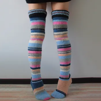 Коледни Дамски Дълги чорапи, Есенно-зимни Високи чорапи за момичета, универсални чорапогащи над коляното, чорапи носочные изделия за Cosplay, топли