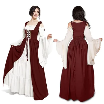 Средновековна рокля за възраждането на Хелоуин в комплект с талия и тромаво яка Cos Dress