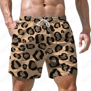 Мъжки Летни шорти за плуване С леопардовым принтом и 3D печат, Топене, Ежедневни, спортни, Плажни шорти, Модни Свободни Плажни шорти