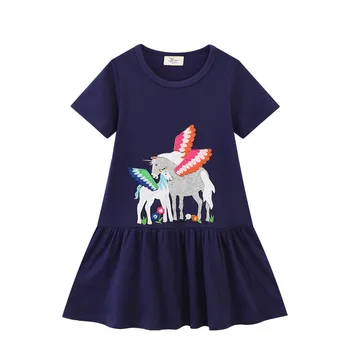 Лятна рокля за момичета 2023 г., Трикотажная памучен модерна детска риза Принцеса игра с анимационни бродерия и с къс ръкав