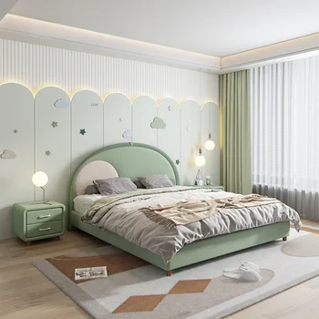 Леки Луксозни Сладки Зелени Детски Легла За Момчета, Големи Кожени Детски Легла за Малки Апартаменти, Мебели за спалня Camas Dormitorio