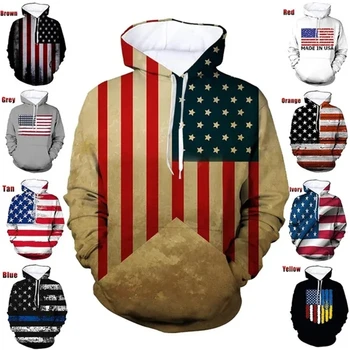 Нови модни блузи с качулка с 3D образа на американския флаг, Мъжки и дамски Модни Ежедневни пуловери с дълъг ръкав, градинска облекло в стил Харадзюку, качулки