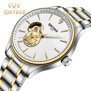 Kinyued Нови механични часовници с автоматично кухи турбийоном със златен стоманена каишка