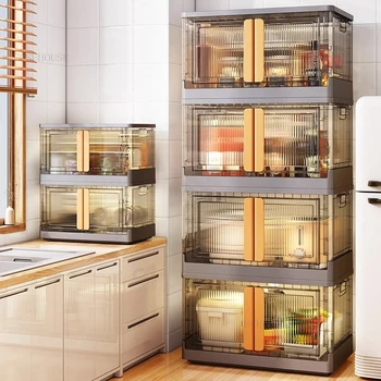 Луксозен Кухненски шкаф с две врати, Мебели за дома кухни, Многофункционален Сгъваем гардероб за съхранение в хола, кутия за съхранение на закуски