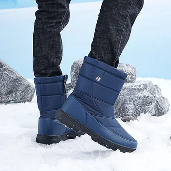 Мъжки Нови зимни топли Зимни обувки Класическа Работна Ежедневни обувки От лека дебело плюшено кожа, Памучни тъкани, Обувки на платформа за туризъм
