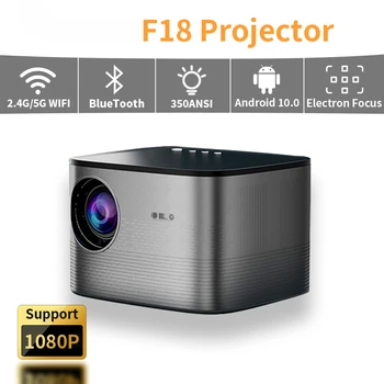 Проектор F18 Full HD Android 10.0 4K резолюция 1920x1080 Устройство, цифрови фокусиране, видео проектор за домашно кино, мобилен телефон