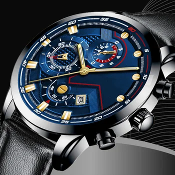 Модерни маркови мъжки кварцови часовници, Луксозен механизъм за самостоятелно ликвидация, часовник с кожена каишка, Декоративни бизнес мъжки ръчен часовник
