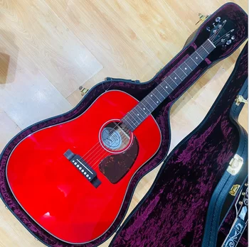 41-инчов акустична китара от масивна дървесина серия J45 с червено гланц лак