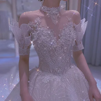 Шаферски рокли за тържествени бала Сватбена рокля в стила на приказна принцеса с открити рамене, пълномаслено рокля, халат H888