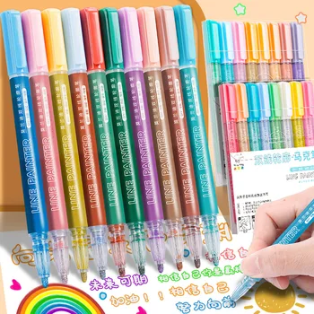Комплект дръжки с двойна линия 8 цвята Металик цветен маркер с пайети за художествена живопис Писма, училищни принадлежности