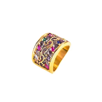 Взривно пръстен в готически стил с луксозен цветен скъпоценния камък, 18-каратово позлатените годежен пръстен женски
