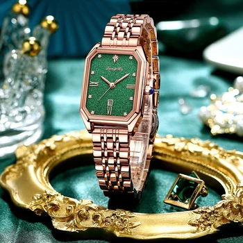 LONGBO, луксозни дамски кварцови часовници, Модерен зелен циферблат, каишка от неръждаема стомана, водоустойчив часовници, Дамски часовници Montre Femme