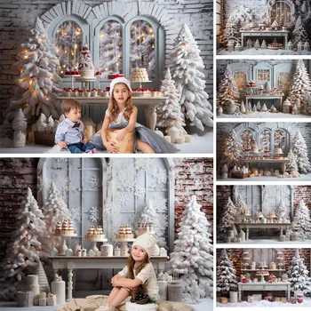 Коледен Декор На Снимките Фонове На Коледно Дърво Със Свещи На Снега, На Прозореца, Фонове, Детски Портрет, Фото Студио, Фотосесии