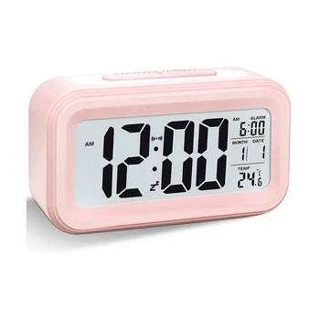 Цифров часовник с Аларма, Led alarm clock, Безшумни Пътни часовници Aalarm, захранван с батерии, Розов