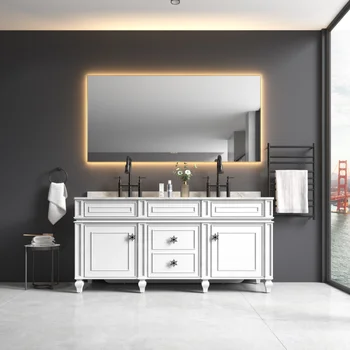 84x36-Инчов Led Огледало за тоалетка маса в банята със задно осветяване\ Монтиране на стена с паметта ръми, Голям Регулируем Тоалетка