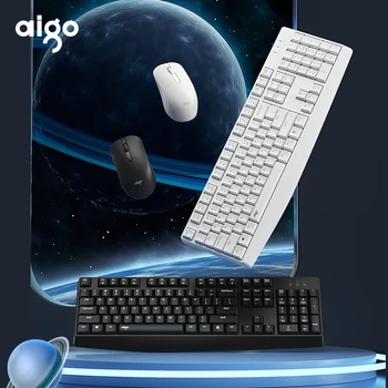 Aigo комбинирана Безжична клавиатура и мишка 2,4 G USB тиха клавиатура и мишка с пълен размер тънък комплект клавиатура и мишка за Windows на Mac
