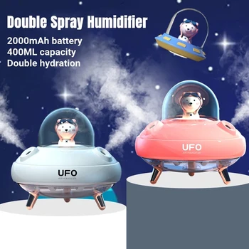 Двойна Сопловой Безжичен Овлажнител за въздух Ултразвуков USB-Туманообразователь Fogger Със зареждането на НЛО Cartoony Мечка Водна Дифузор Humidificador