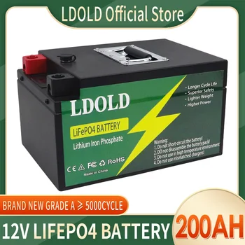 Батерия LiFePO4 12V 200Ah 100Ah, литиево-желязо-фосфатная акумулаторна батерия 5000 цикъла за къмпинг на открито от количка за голф, слънчево склад