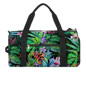 Спортна чанта с цветни листа, спортни чанти с принтом Тропически Фес, забавни джунглата, аксесоари за фитнес, дизайнерска чанта за пътуване, забавна чанта за фитнес