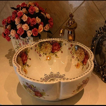 Мивка, мивки за баня, керамичен плот с цветя рози