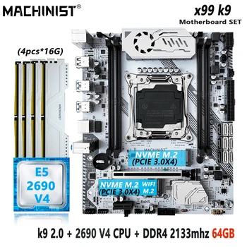 Комплект дънната платка MACHINIST K9 V2 X99 LGA2011-3 Kit Xeon E5 2690 V4 CPU Процесор 4X16 = 64 GB Оперативна памет DDR4 ECC SSD Nvme M. 2 M-ATX