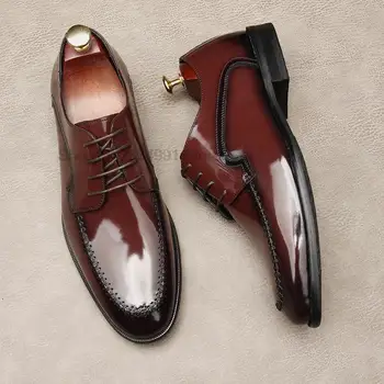 Нова Мъжки обувки с кръгло бомбе, Вечерни модела обувки, Мъжки Oxfords, Мъжки Офис обувки от естествена кожа, Елегантни Обувки за сватбени партита дантела