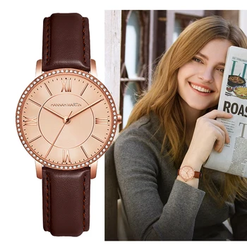 Дамски часовници на ХАНА MARTIN С Прости японски кварцов механизъм, Дамски Моден Бизнес Ръчни часовници с бриллиантовым циферблат За жени