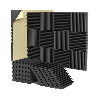 Акустични панели от стиропор, самозалепващи панели от стиропор 2x12x12 инча, звукоизолирани стенни панели с висока плътност (12 бр.)