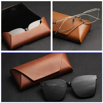 Кожен Калъф за очила Кафява изкуствена кожа в Ретро стил, Защита от компресия, късогледство, Кутия за съхранение на слънчеви очила