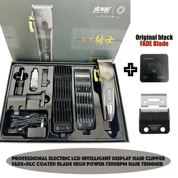KULILANG R77F Професионална Електрическа Машина За Подстригване на Коса с Intelligent LCD Дисплей FADE + Нож с DLC Покритие с Висока Мощност 7200 об/мин Тример за коса