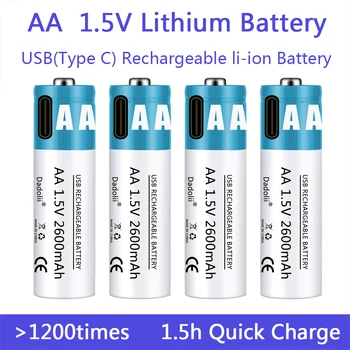 Батерия тип АА от 1,5, литиево-йонна батерия тип АА от 1,5 2600 mah за мишка с дистанционно управление, батерия за електрически играчки + кабел Type-C