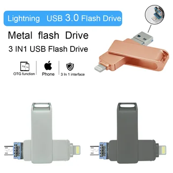Бърз трансфер USB флаш памет от 64 GB 128 GB водоустойчив траен 3 в 1 многофункционална за iPhone/Android/tablet PC