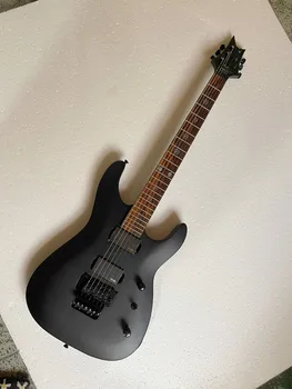 Матово черен 6-струнен електрическа китара с черни фитинги, лешояд от палисандрово дърво, предлагаме индивидуално обслужване
