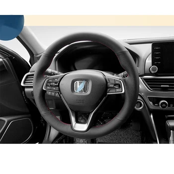 Естествена кожа за Honda Accord, Civic CRV CR-V, Ръчно бродиран, защита на капака на волана на Автомобила, аксесоари за интериор, черен