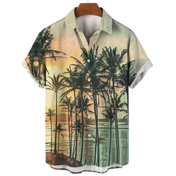 2023 Модерен Мъжки дрехи, Блуза, За почивка, Хавайски мъжка риза, с Плажна риза с принтом кокосова палма За мъже Топ с къс ръкав копчета