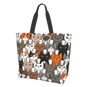 Колаж с красиви котки, Прекрасно Коте, Бяло Оранжево Котенце, Могги, Холщовая чанта за жени, чанта за продуктите в кухнята почивен ден