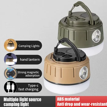 Слънчев led лампа за къмпинг, USB-акумулаторна лампа 1800 mah, 5 режима на осветление-Преносими лампи, предупредителни светлини за къмпинг, риболов